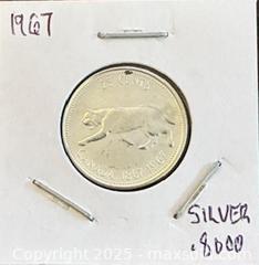 MaxSold Auction: 1967 Cdn. Silver Queen Elizabeth II 25 Cents  - Newmarket (Ontario, Canada) PARTNER MANAGED Reseller Online Auction - Walter Avenue