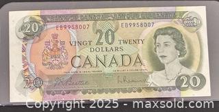 MaxSold Auction: 1969 Cdn. Queen Elizabeth II 20 Dollars Paper Banknote  - Newmarket (Ontario, Canada) PARTNER MANAGED Reseller Online Auction - Walter Avenue