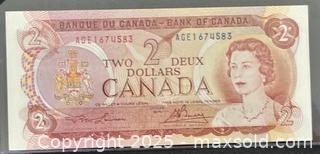 MaxSold Auction: 1974 Cdn. Queen Elizabeth II 2 Dollars Paper Banknote  - Newmarket (Ontario, Canada) PARTNER MANAGED Reseller Online Auction - Walter Avenue