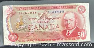 MaxSold Auction: 1975 Cdn. Canada&#39;s Longest-Serving Prime Minister William Lyon Mackenzie King 50 Dollars Paper Banknote - Newmarket (Ontario, Canada) PARTNER MANAGED Reseller Online Auction - Walter Avenue