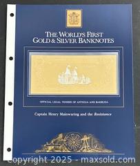 MaxSold Auction: 1987 Limited Edition Antigua/Barbuda $50 Silver/Gold Banknote - Captain Henry Mainwaring and the Resistance  - Newmarket (Ontario, Canada) PARTNER MANAGED Reseller Online Auction - Walter Avenue