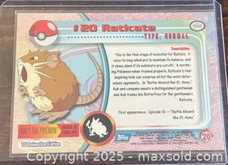 MaxSold Auction: 1999 Topps TV Raticate Pokémon Collectible Trading Card  - Newmarket (Ontario, Canada) PARTNER MANAGED Reseller Online Auction - Walter Avenue