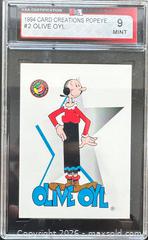 MaxSold Auction: 1994 Card Creations Popeye # 2 OLIVE OYL Graded KSA 9 MINT - Ottawa (Ontario, Canada) SELLER MANAGED Downsizing Online Auction - Sandy Forest Place