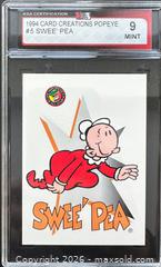 MaxSold Auction: 1994 Card Creations Popeye # 5 SWEE' PEA Graded KSA 9 MINT - Ottawa (Ontario, Canada) SELLER MANAGED Downsizing Online Auction - Sandy Forest Place