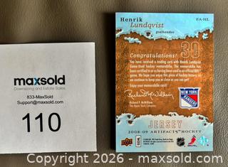 MaxSold Auction: 2008-09 Upper Deck  Henrik Lundqvist "Frozen Artifacts" Game Worn Jersey Swatch Card w / COA - Ottawa (Ontario, Canada) SELLER MANAGED Downsizing Online Auction - Sandy Forest Place