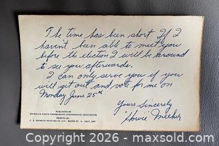 MaxSold Auction:  1951 Howie Meeker Political Promotional Postcard / RARE - Ottawa (Ontario, Canada) SELLER MANAGED Downsizing Online Auction - Sandy Forest Place