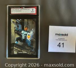 MaxSold Auction: 1992 Marvel Masterpieces Punisher Card Graded KSA 9 MINT - Ottawa (Ontario, Canada) SELLER MANAGED Downsizing Online Auction - Sandy Forest Place