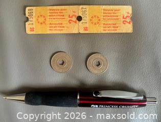 MaxSold Auction:  Lot of 2 Unused Expo 67 Ride Tickets + 2 Vintage New York City Transit Tokens - Ottawa (Ontario, Canada) SELLER MANAGED Downsizing Online Auction - Sandy Forest Place