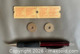MaxSold Auction:  Lot of 2 Unused Expo 67 Ride Tickets + 2 Vintage New York City Transit Tokens - Ottawa (Ontario, Canada) SELLER MANAGED Downsizing Online Auction - Sandy Forest Place
