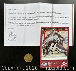 MaxSold Auction: Patrick Roy Autographed Postcard w Letter from Roy - Ottawa (Ontario, Canada) SELLER MANAGED Downsizing Online Auction - Sandy Forest Place