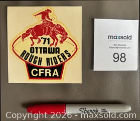 MaxSold Auction: Unused 1971 Ottawa Rough Riders Window Decal  - Ottawa (Ontario, Canada) SELLER MANAGED Downsizing Online Auction - Sandy Forest Place