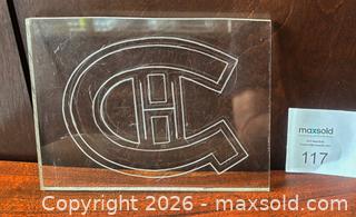 MaxSold Auction: Vintage Montreal Canadiens Logo Etched on Acrylic Square  - Ottawa (Ontario, Canada) SELLER MANAGED Downsizing Online Auction - Sandy Forest Place