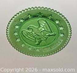 MaxSold Auction: 5 ea Imperial Glass Co. Green Pressed Glass Plate – Liberty with an Eagle & Star Border - Newport (Pennsylvania, USA) SELLER MANAGED Downsizing Online Auction - North 5th Street