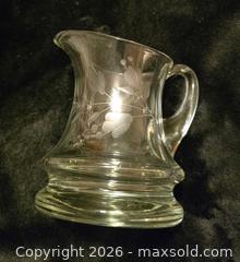 MaxSold Auction: Clear Krosno Etched Columbine Flower Glass Creamer Pitcher (Small) - Newport (Pennsylvania, USA) SELLER MANAGED Downsizing Online Auction - North 5th Street