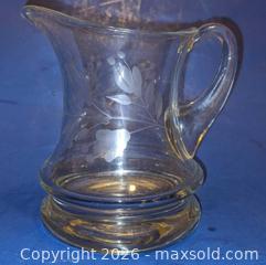 MaxSold Auction: Clear Krosno Etched Columbine Flower Glass Creamer Pitcher (Small) - Newport (Pennsylvania, USA) SELLER MANAGED Downsizing Online Auction - North 5th Street