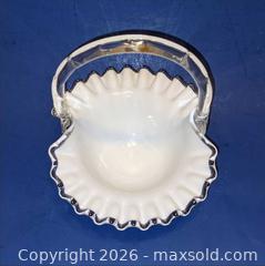 MaxSold Auction: Fenton Milk Glass Handled Silver Crest Footed Basket with Ruffled Edge - Newport (Pennsylvania, USA) SELLER MANAGED Downsizing Online Auction - North 5th Street