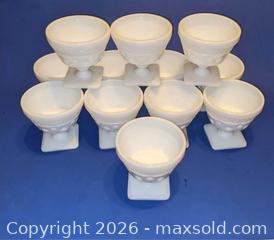 MaxSold Auction: McGee Glass, Nine Milk Glass Tall Sherbet / Champagne glasses. - Newport (Pennsylvania, USA) SELLER MANAGED Downsizing Online Auction - North 5th Street