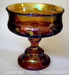 MaxSold Auction: Vintage Amber Carnival Glass Compote by Indiana Glass - Crown Pattern - Newport (Pennsylvania, USA) SELLER MANAGED Downsizing Online Auction - North 5th Street