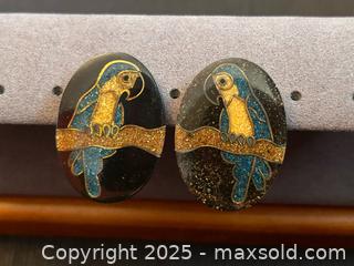 MaxSold Auction: Vintage Resin & Brass Parrot Earrings – Blue/Yellow Glitter – Post Style - London (Ontario, Canada) PARTNER MANAGED Downsizing Online Auction - Trillium Cresent