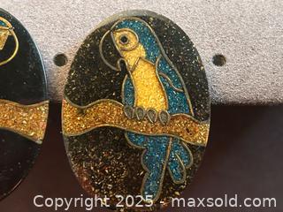 MaxSold Auction: Vintage Resin & Brass Parrot Earrings – Blue/Yellow Glitter – Post Style - London (Ontario, Canada) PARTNER MANAGED Downsizing Online Auction - Trillium Cresent