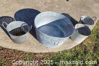 MaxSold Auction: Galvanized Steel Buckets Lot (4) Olive Buckets, Wash Tub, Milk Pale  - East Cocalico Township (Pennsylvania, USA) SELLER MANAGED Downsizing Online Auction - Stevens Road