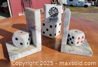 MaxSold Auction: Marble Dice Bookends &#38; Casino Ceramic Desk Pen Holder - East Cocalico Township (Pennsylvania, USA) SELLER MANAGED Downsizing Online Auction - Stevens Road
