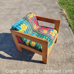 MaxSold Auction: Mid-Century MCM Reupholstered Kantha Fabric Extra Wide Wooden Lounge Chair - East Cocalico Township (Pennsylvania, USA) SELLER MANAGED Downsizing Online Auction - Stevens Road