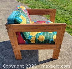 MaxSold Auction: Mid-Century MCM Reupholstered Kantha Fabric Extra Wide Wooden Lounge Chair - East Cocalico Township (Pennsylvania, USA) SELLER MANAGED Downsizing Online Auction - Stevens Road