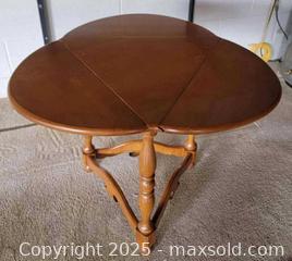 MaxSold Auction: Mid-Century Wooden Drop Leaf Folding Side/End Table  - East Cocalico Township (Pennsylvania, USA) SELLER MANAGED Downsizing Online Auction - Stevens Road