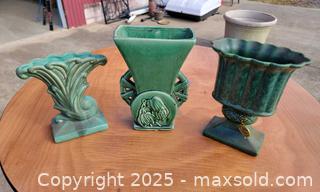 MaxSold Auction: Vintage Haegar, McCoy &#38; Gonder Green Glaze Ceramic Vases (3) - East Cocalico Township (Pennsylvania, USA) SELLER MANAGED Downsizing Online Auction - Stevens Road