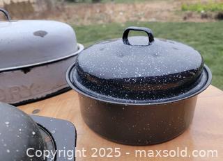 MaxSold Auction: Vintage Lidded Enamel Cookware Lot (4) - East Cocalico Township (Pennsylvania, USA) SELLER MANAGED Downsizing Online Auction - Stevens Road
