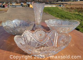 MaxSold Auction: Vintage Ornate Crystal Glass Bowls (3) &#38; Vase  - East Cocalico Township (Pennsylvania, USA) SELLER MANAGED Downsizing Online Auction - Stevens Road