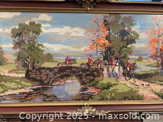 MaxSold Auction: "The Hunt" British Done Needlepoint - Framed Beautifully - Antique - Otonabee-South Monaghan (Ontario, Canada) SELLER MANAGED Downsizing Online Auction - Dougall Drive