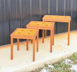 MaxSold Auction: 1970s Toften Denmark Teak and Sunburst Tile Nesting Table, Vintage Mid-Century Modern - Set of 3 - Hamilton (Ontario, Canada) SELLER MANAGED Estate Sale Online Auction - Gertrude Street