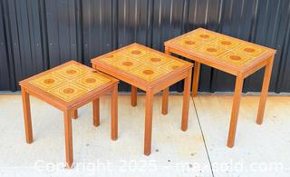 MaxSold Auction: 1970s Toften Denmark Teak and Sunburst Tile Nesting Table, Vintage Mid-Century Modern - Set of 3 - Hamilton (Ontario, Canada) SELLER MANAGED Estate Sale Online Auction - Gertrude Street