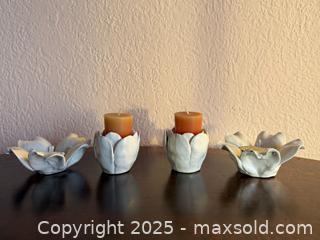 MaxSold Auction: Set of Two Murano Glass Rose-Shaped Candle Holders - San Francisco (California, USA) SELLER MANAGED Estate Sale Online Auction - Kenwood Way