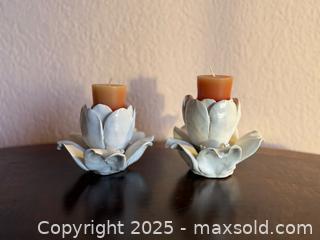 MaxSold Auction: Set of Two Murano Glass Rose-Shaped Candle Holders - San Francisco (California, USA) SELLER MANAGED Estate Sale Online Auction - Kenwood Way