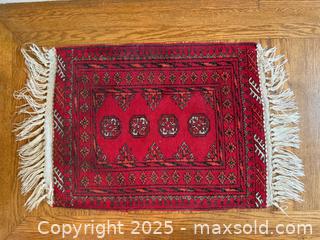 MaxSold Auction: Small Pakistani Bokhara Turkoman Rug, Red, Handmade Wool Vintage Accent Rug - San Francisco (California, USA) SELLER MANAGED Estate Sale Online Auction - Kenwood Way