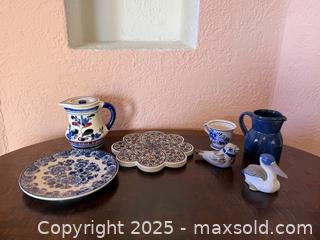 MaxSold Auction: Vintage Assorted Blue Ceramics: Pitchers, Plates, Trays, ect - San Francisco (California, USA) SELLER MANAGED Estate Sale Online Auction - Kenwood Way