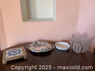 MaxSold Auction: Vintage Assorted Room Decor: Mexican Tile Trivet, Metal Serving Dish, &#38; More! - San Francisco (California, USA) SELLER MANAGED Estate Sale Online Auction - Kenwood Way