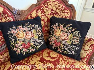 MaxSold Auction: Vintage Black Floral Needlepoint Pillow (Set of 2) Beautiful! - San Francisco (California, USA) SELLER MANAGED Estate Sale Online Auction - Kenwood Way