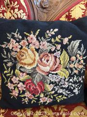 MaxSold Auction: Vintage Black Floral Needlepoint Pillow (Set of 2) Beautiful! - San Francisco (California, USA) SELLER MANAGED Estate Sale Online Auction - Kenwood Way