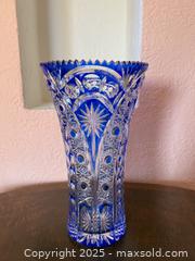 MaxSold Auction: Vintage Blue Hand Cut Lead Crystal Vase by Caesar Crystal Bohemiae Co. Czech Republic - San Francisco (California, USA) SELLER MANAGED Estate Sale Online Auction - Kenwood Way