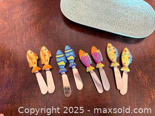 MaxSold Auction: Vintage Boston Warehouse Fish Cheese / Butter Spreaders & Embossed Ceramic Oval Tray  - San Francisco (California, USA) SELLER MANAGED Estate Sale Online Auction - Kenwood Way