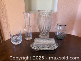 MaxSold Auction: Vintage Etched Glass Crystal Vases & Butter Dish - San Francisco (California, USA) SELLER MANAGED Estate Sale Online Auction - Kenwood Way