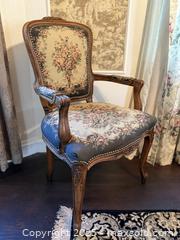 MaxSold Auction: Vintage French Louis XV Style Needlepoint Arm Chair with Pink Tapestry Upholstery Elegant Accent Chair - San Francisco (California, USA) SELLER MANAGED Estate Sale Online Auction - Kenwood Way