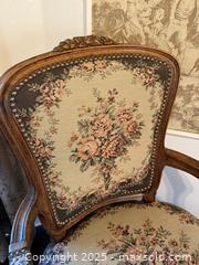 MaxSold Auction: Vintage French Louis XV Style Needlepoint Arm Chair with Pink Tapestry Upholstery Elegant Accent Chair - San Francisco (California, USA) SELLER MANAGED Estate Sale Online Auction - Kenwood Way