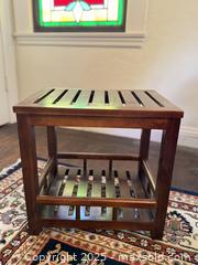 MaxSold Auction: Vintage Wood Grate End Table Teak? 2 of 2 - San Francisco (California, USA) SELLER MANAGED Estate Sale Online Auction - Kenwood Way