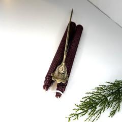 MaxSold Auction: Etched brass, twisted handle candle snuffer with burgundy beeswax candles - Toronto (Ontario, Canada) SELLER MANAGED Reseller Online Auction - Greengrove Crescent