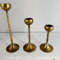 MaxSold Auction: Vintage Brass Tulip Trio of Candlestick Holders - Toronto (Ontario, Canada) SELLER MANAGED Reseller Online Auction - Greengrove Crescent